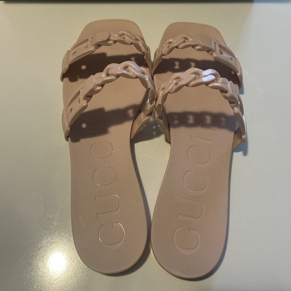 Gucci Blush Pink Jelly Chain Rubber Double Strap Slide Sandals Size 40 - Picture 3 of 9
